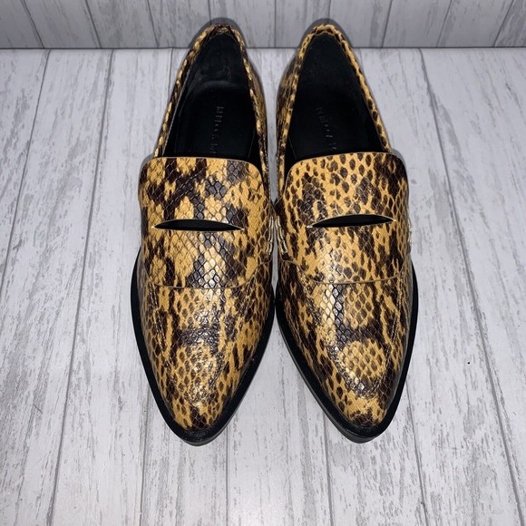 Womens Size 6.5 Rebecca Minkoff Pacey Loafers Yellow Snake Print EUC. - Picture 2 of 7